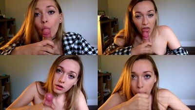 Blonde beauty gives blowjob