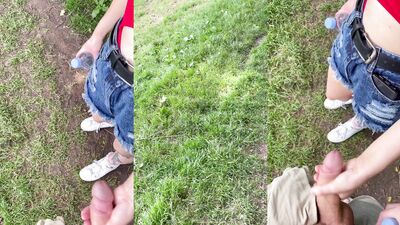 Thirsty Blonde gets cum in face outdoor