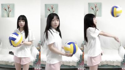 Chinese girl play with ball naked