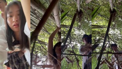 Young Japanese couple outdoor sex in the wood