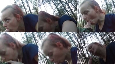 GF sucking his dick in the wood