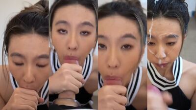 Asian cheerleader blowjob and facial