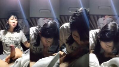 Korean girl PUNTING IN THE DARK car blowjob