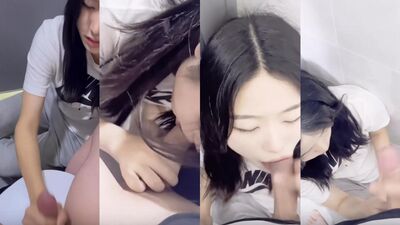 Young Korean girl in nike top BJ in public toilet