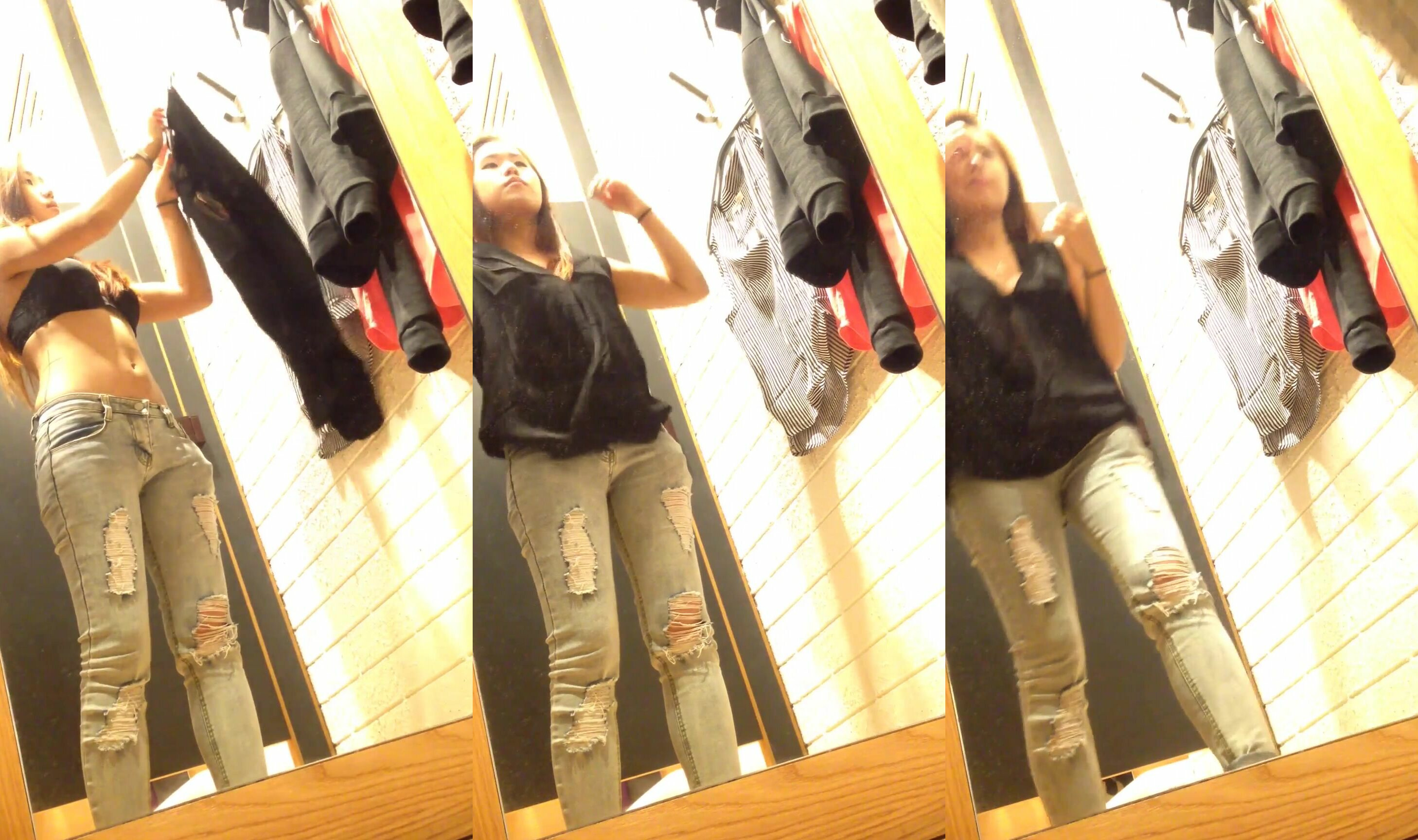 Super chio girl in changing room with black sexy bra