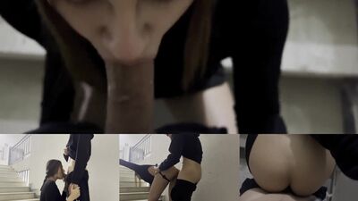 White teen exchange student staircase sex